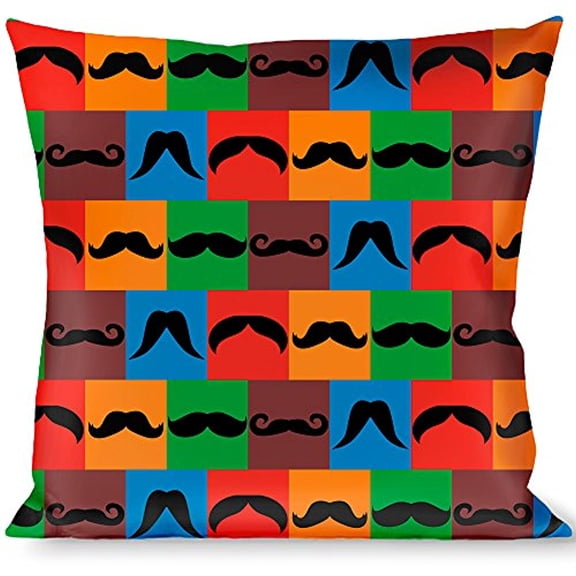 Buckle-Down Throw Pillow - Mustaches Multi Color Blocks Black