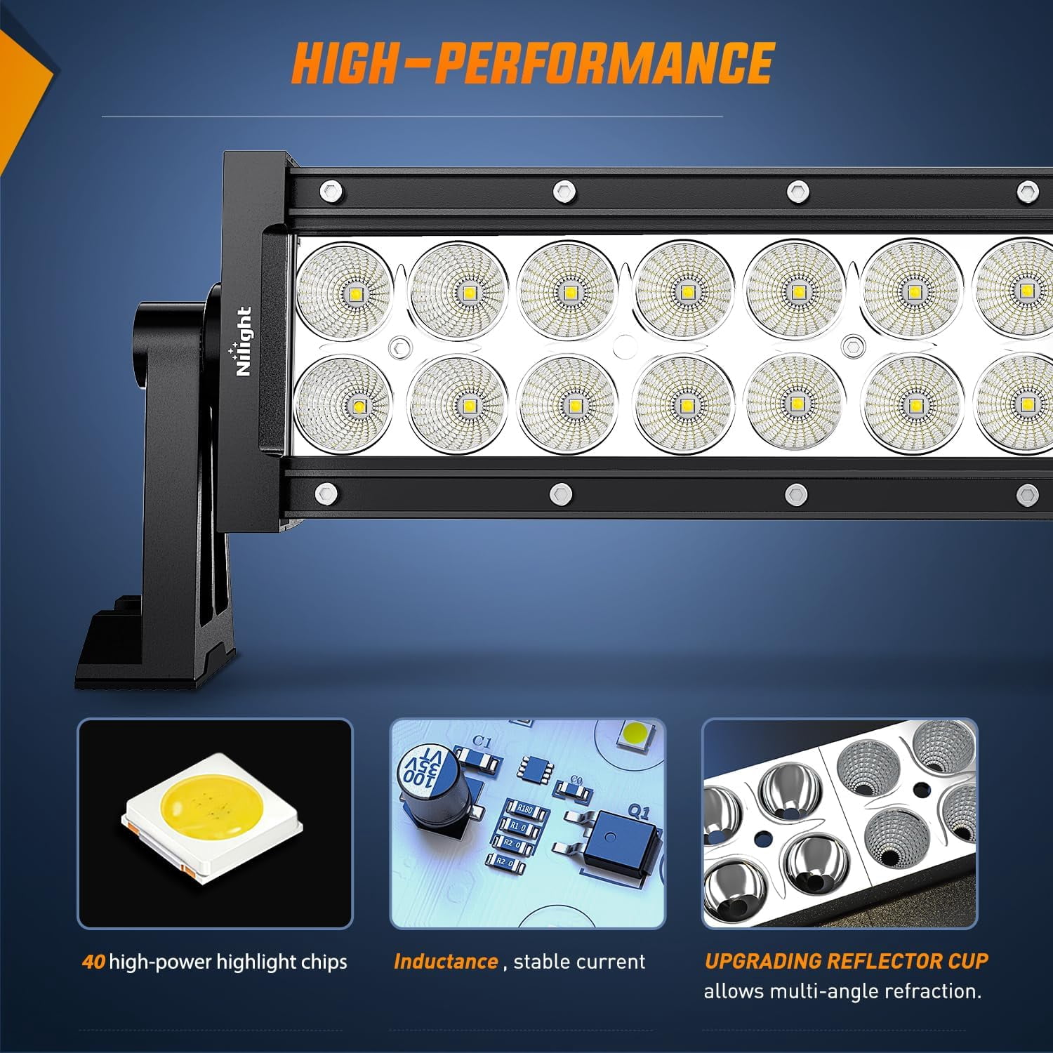Nilight 50inch 288W Curved Spot Flood Combo Led Light Bar Off Road Driving Lights Boat Lights Fog Light 12V On/Off 5 Pin Rocker Switch Power 12AWG Wiring Harness Kit-1 Lead for Trucks