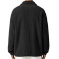 thumbnail image 3 of Fmbrln Mens Corduroy Quarter Zip Sweatshirt Stand Collar Long Sleeve Solid Color Shirts Fall Winter Fashion Pullover Tops with Chest Patch Label Black M, 3 of 5