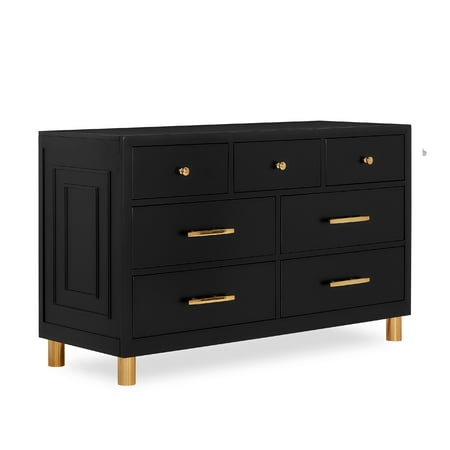UPC: 0811048037770 | Evolur Loft Art Deco Double Dresser with 7 Drawers Metal Drawer Pulls Black Modern