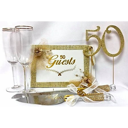 50th Birthday Or 50th Anniversary Gold Rhinestone Cake Decoration