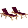 thumbnail image 1 of vidaXL Chaises Longues 2 Pcs avec Coussin Rouge Vin en Bois de Teck Massif, 1 of 5
