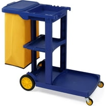 TUFFIOM Commercial Traditional Cleaning 3-Shelf Janitorial Cart, 500 Lbs Capacity Housekeeping Cart, Wheeled with Yellow VinylBag and Cover w Lid, Blue