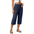 thumbnail image 6 of GEWSEY Linen Capri Dress Pants for Women Casual Elastic Waist Cropped Wide Leg Pants with Pockets Summer Baggy Work Trousers Navy for Size M, 6 of 6