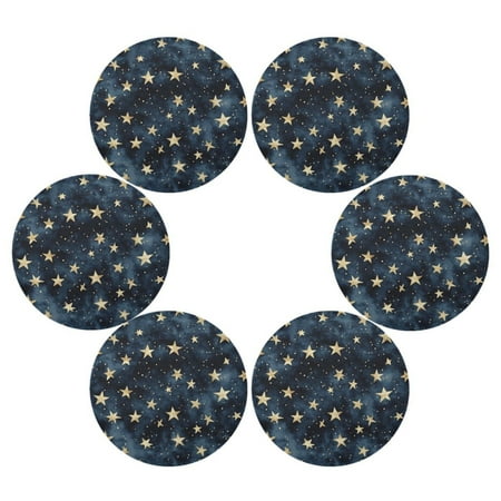 

Round Placemat Set 15.4 Inch Diameter Table Mats Heat-Resistant Decorative for Dining Tables Small Gold Stars Pattern