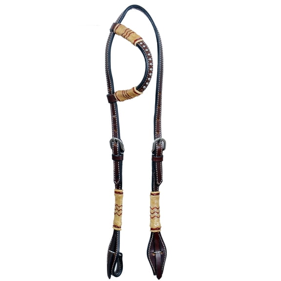 Bar H Equine Western Horse Genuine Leather Raw Hide One Ear Headstall Dark Brown