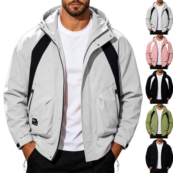 LVHAOGJOB Jackets for Men with Pockets Rain Jackets with Zipper Big and Tall Hiking Mens Coats Outdoor