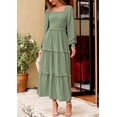 thumbnail image 4 of Vestido largo PRETTYGARDEN de manga larga para mujer, gris y verde, 4 of 8