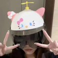 thumbnail image 4 of Casco de motocicleta con orejas de gato para niños y adultos, protección solar, lindo, de bambú, Libélula, HelloKitty, Verano, 4 of 5