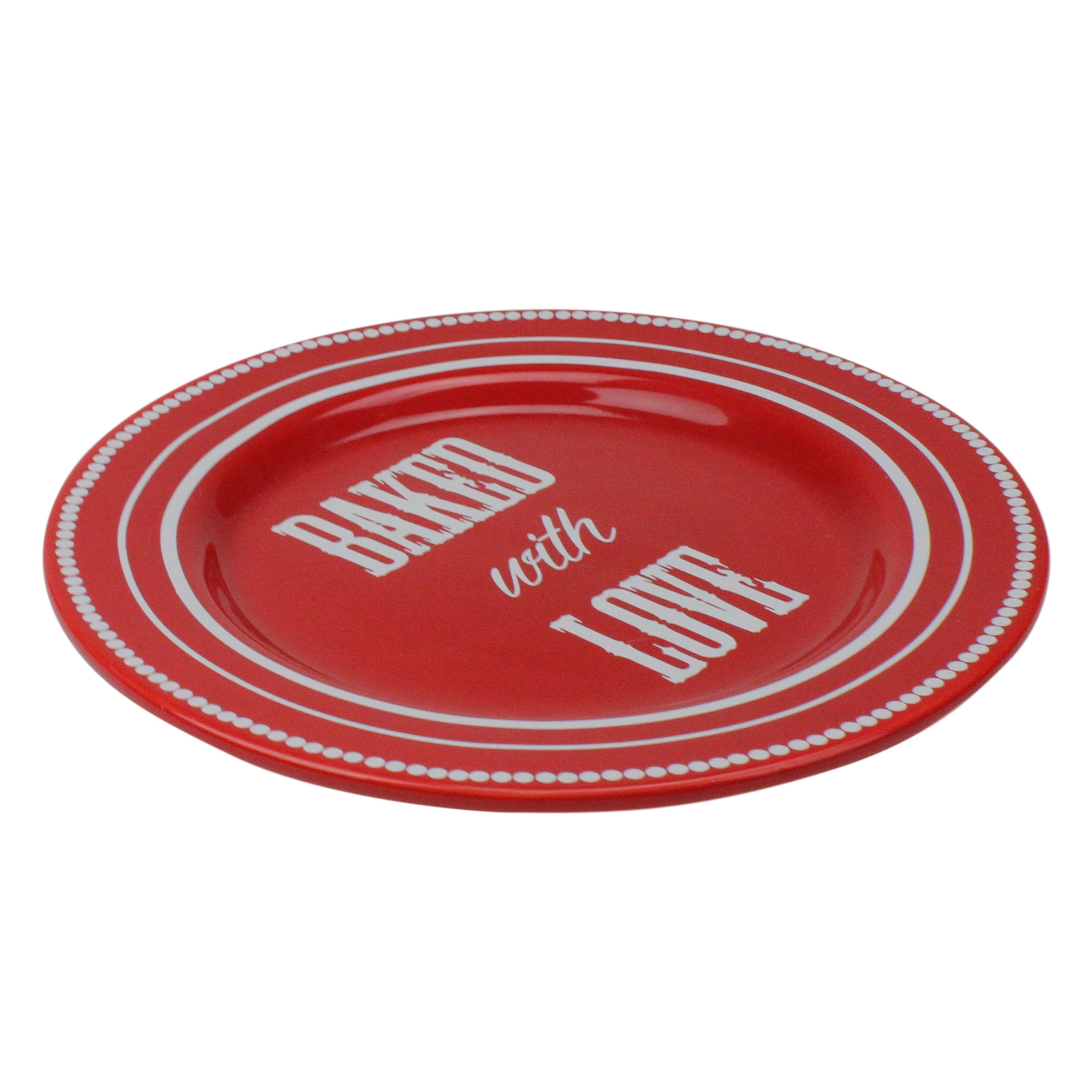 7.5" Red and White 'Baked with Love' Dessert Plate