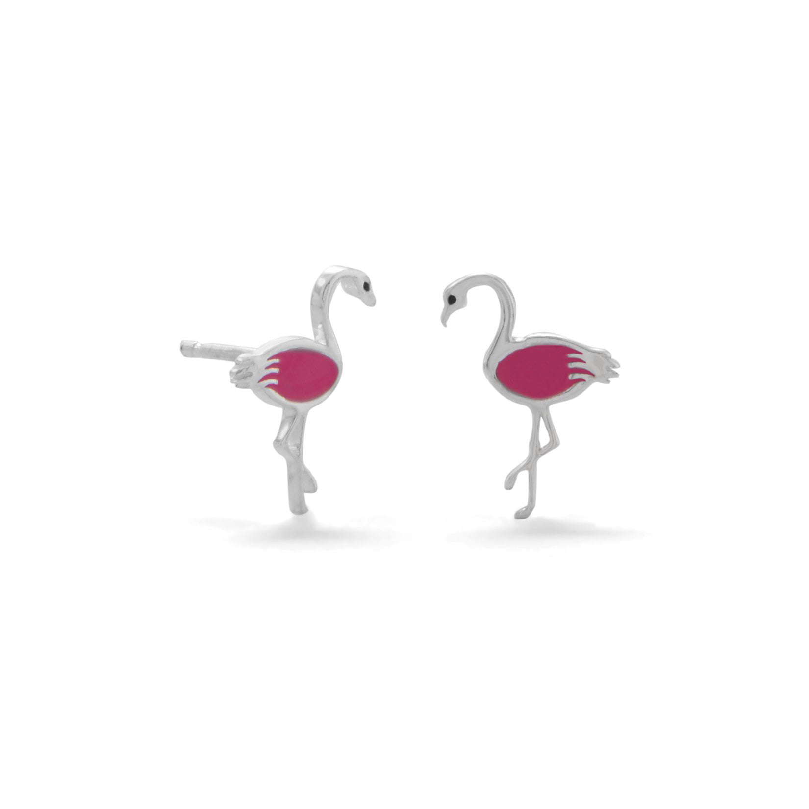925 Sterling Silver Pink Flamingo Stud Earrings 