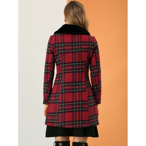 Plaid coat sale fur collar