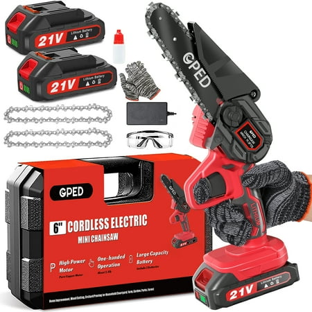 Mini Chainsaw Cordless 6 inch with 2 Battery, Mini Power Chain Saw with Security Lock, Electric Chainsaw, Handheld Small Chainsaw for Tree Trimming Wood Cutting (2 Mini Chainsaw + 2 Guide Plate)