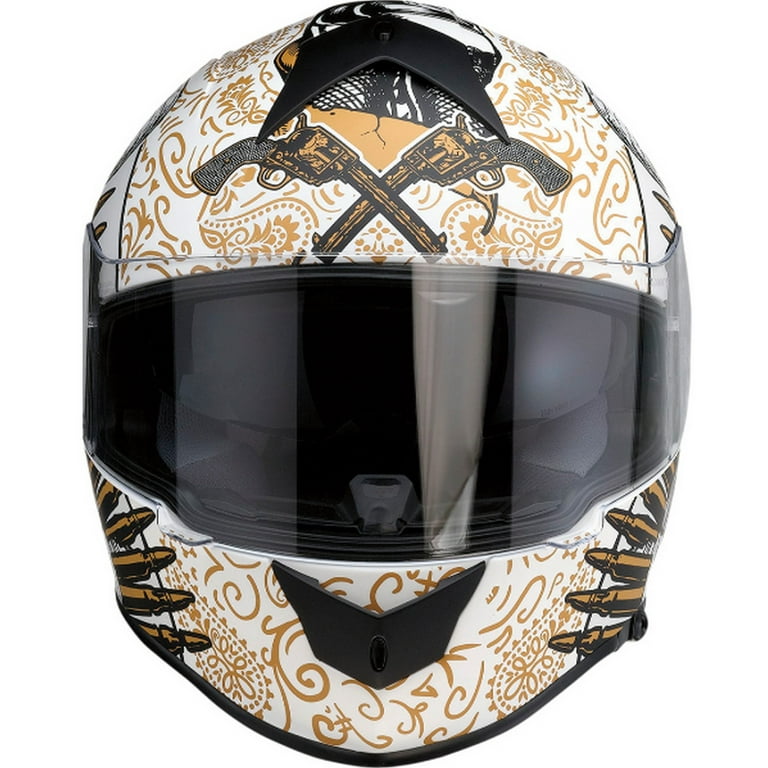 White and gold motorcycle cheap helmet