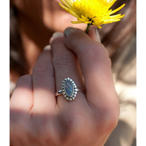 Natural Moonstone Ring, Sterling Silver 925 Gemstone Jewelry, Statement Boho Ring, Handmade Bohemian Ring, Hippie June Birthstone Ring