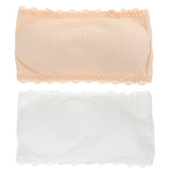 MLINS  2 Pcs Strapless Tube Top High Lace Cotton Bandeau Tops for Women Trendy Fitness