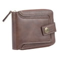 thumbnail image 2 of Cartera para hombre Cartera de tres pliegues Cuero sintético Hebilla con cremallera retro Múltiples ranuras Cartera portátil de gran capacidad para viajes Marrón, 2 of 10