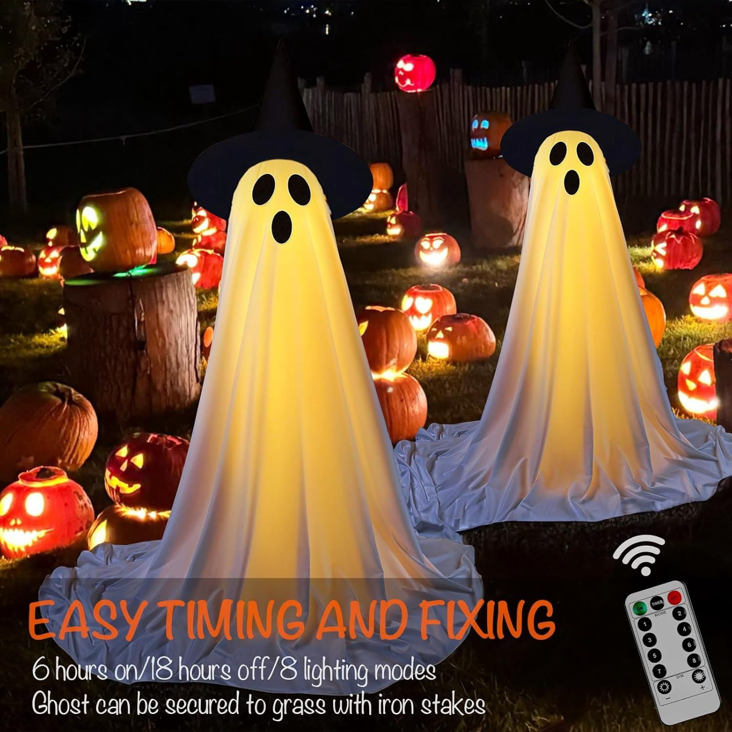 2 Packs Halloween Decorations Outdoor Spooky Ghosts with LED Lights & Remote Ghost Lights for Halloweens Party Decoration Indoor Front Yard Lawn Porch Garden Halloween