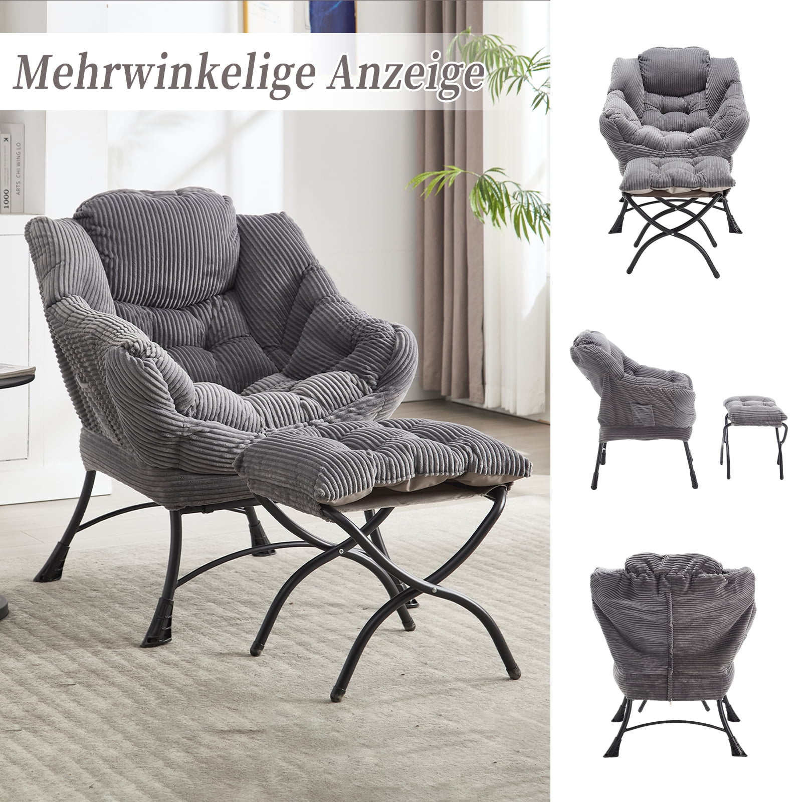 MOONMISS Accent Chair with Ottoman,with Armrests and Side Pockets、 Footrest for Living Room,Gray