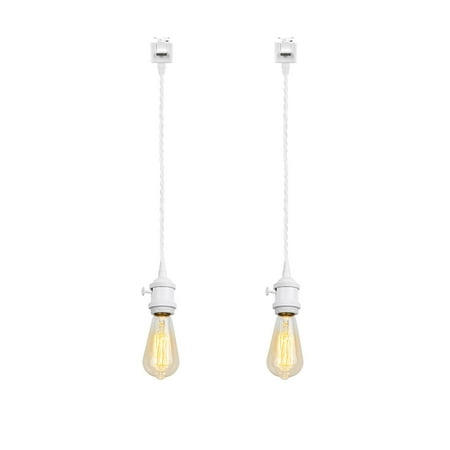 

KAYYELAMP 2 Pcs J-Type Tracking Light White E26 Mini Base Retro Design 23.6 in Cord Pendant Lamp for Kitchen Home Farmhouse(No Bulb Track)