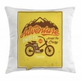 thumbnail image 1 of Adventure Awaits Throw Pillow Cushion Cover, Retro Poster with Wild and Free Quote Motorbike Mountains Graphic, Decorative Square Accent Pillow Case, 18 X 18 Inches, Mustard Brown Red, by Ambesonne, 1 of 2