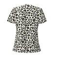 thumbnail image 3 of Goofa Heart Leopard Pattern Womens Deep V Neck Low Cut Tops Casual Summer Short Sleeve Ribbed Knit T-Shirts-Large, 3 of 5
