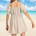 thumbnail image 5 of ZHOGXU Summer Girls Chiffon Ruffle Mini Dress Square Neck Short Sleeve Solid Color A-Line Dress Leisure Boho Beach Vacation Back To School Sundress, 5 of 5