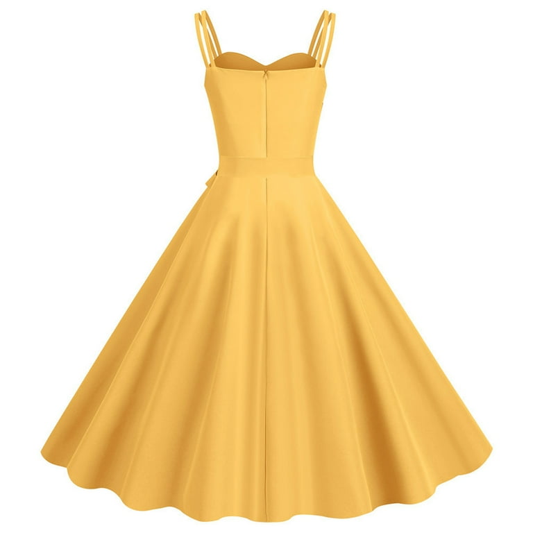 yellow casual dress women Yellow White Striped Seersucker Cotton Dress for Women
