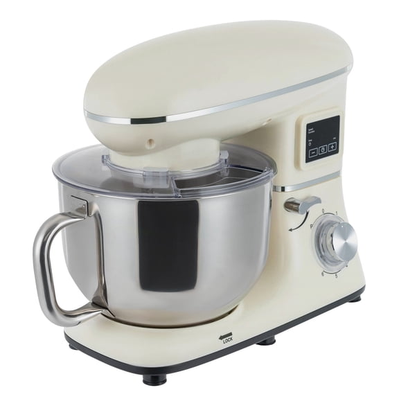Food Processor, 1350W Electric Stand Mixer with 6.5 Quart Bowl, LCD Timer, 6 1 Speeds, Includes Dough Hook, Beater, Whisk, for Baking, Kneading, Mixing, 110V, White