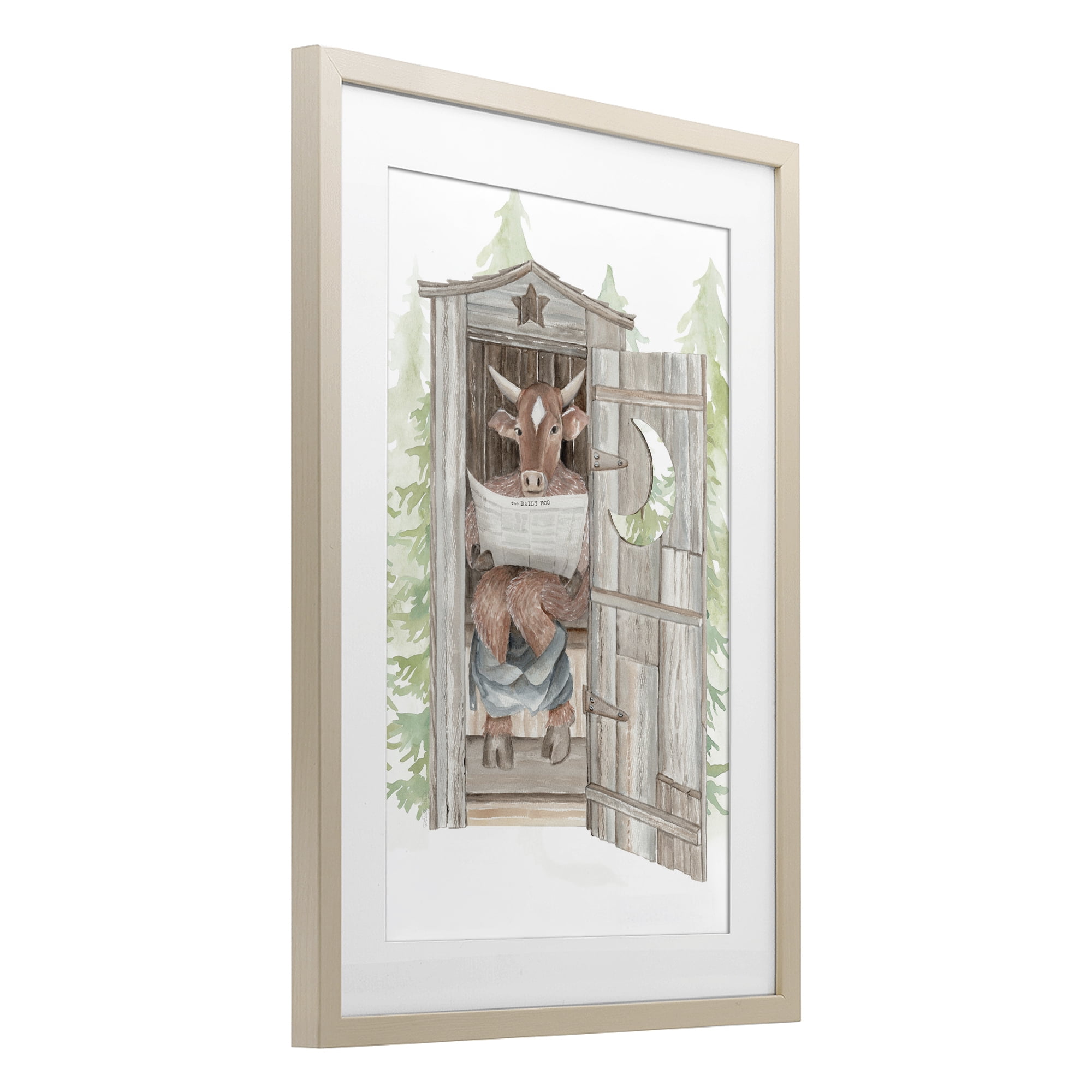 Stupell Industries Daily Moo Outhouse Reading Birch Framed Print Under Glass, design by Cindy Jacobs