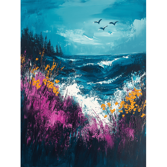 Coastal Seascape Ocean Wave Painting, Perfect for Living Room, Bedroom, Bathroom, Office, and Hallway Decoration.