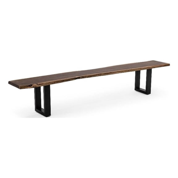 Benjara Cid Xue 102" Dining Bench- Brown Live Edge Rectangular Top- Black Metal