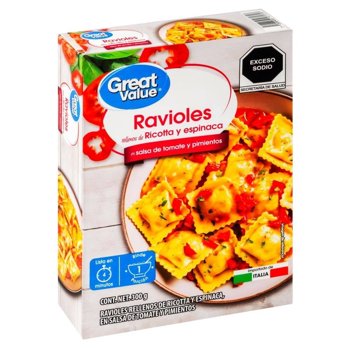 Ravioles Great Value Rellenos de Ricotta y Espinaca en Salsa de Tomate y Pimientos 300 g