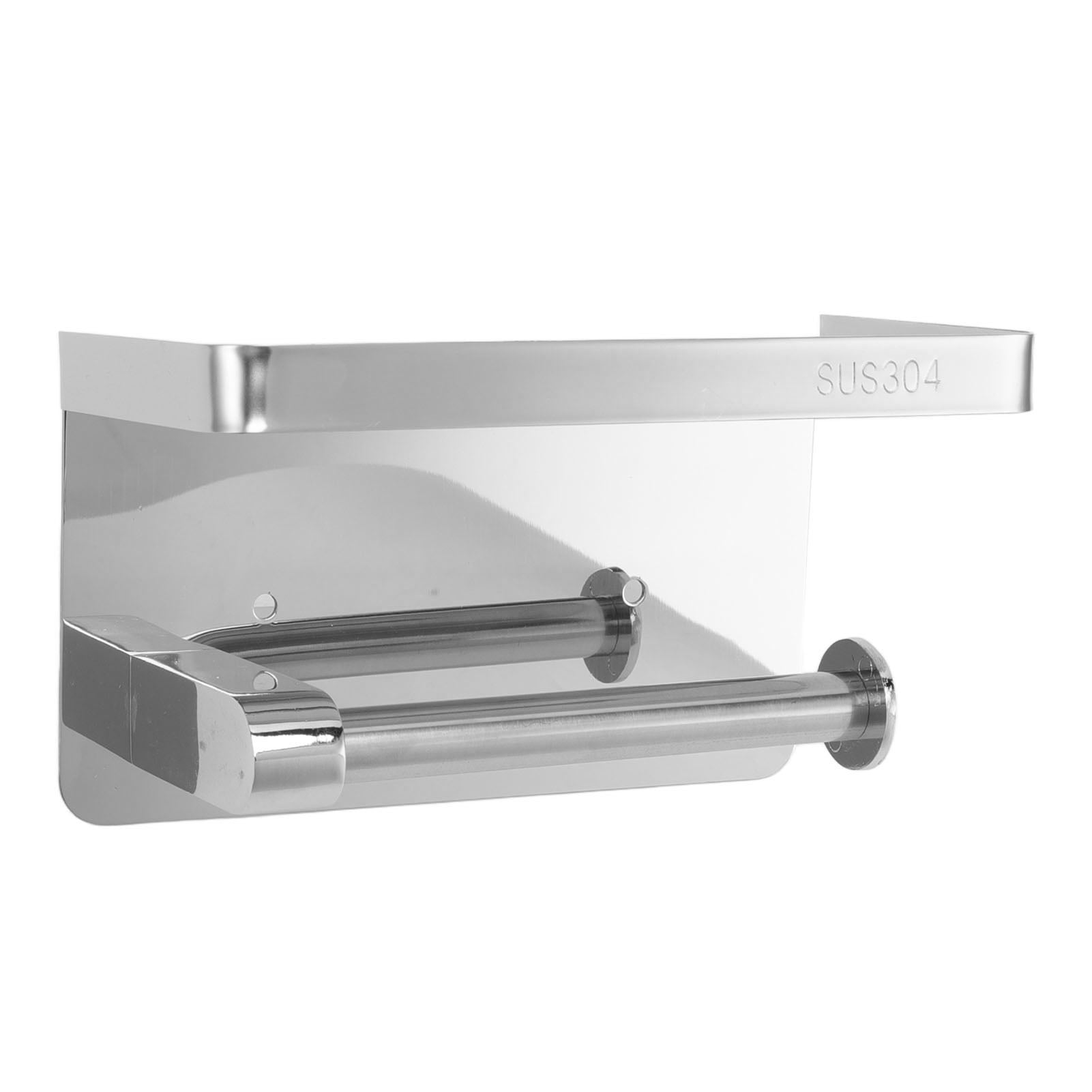 M Buder Toilet Paper Holder with Shelf, Wall Mounted Stainless Steel Tissue Roll Dispenser, Waterproof Storage Rack for Bathroom and Washroom, Silver (7.48 in / 19 cm)