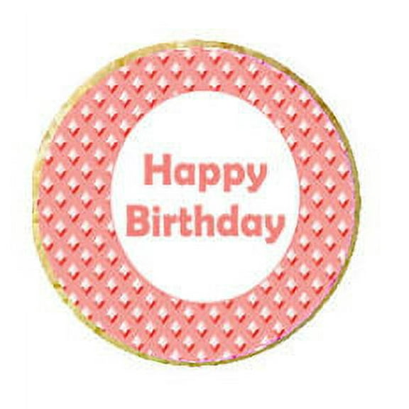 12 - 2 inch Happy Birthday Edible Cupcake Images -Peach Bling