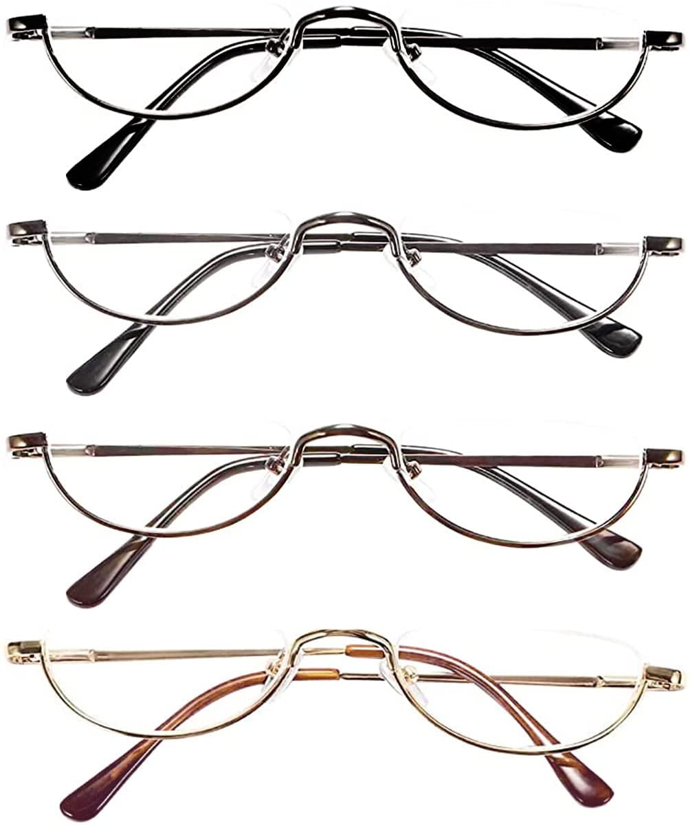 REAVEE 4 Pack Retro Designer Alloy Half Moon Reading Glasses Women Men