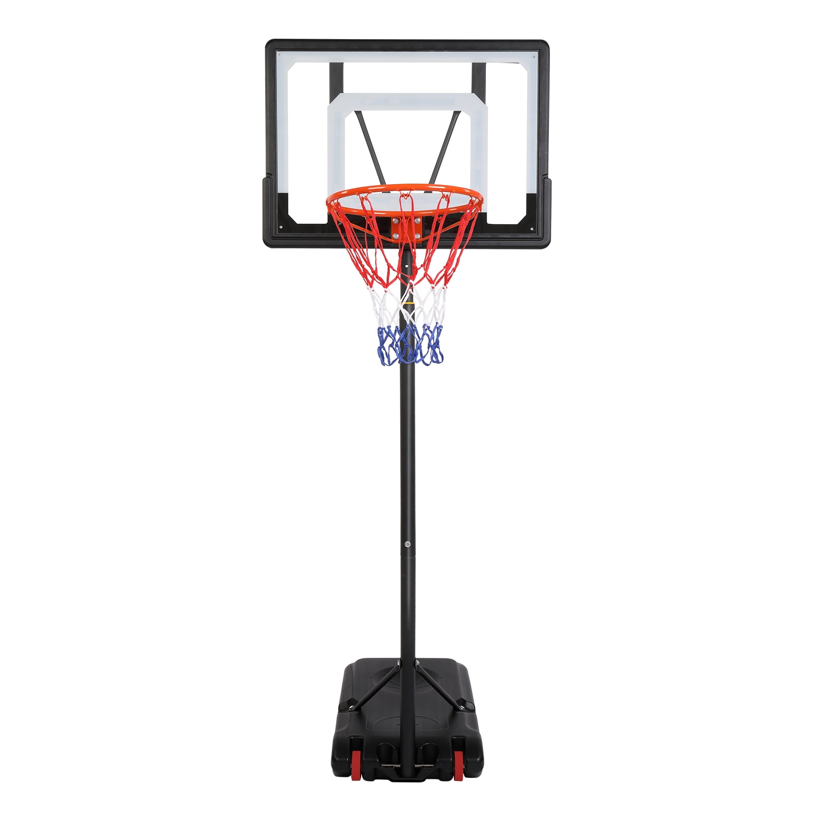 Basketball Hoop, 6.8-8.5ft Adjustable Kids In-Ground Basketball Hoop with Wheels, Portable Basketball Net with PVC Impact Backboard for Playing in Gym
