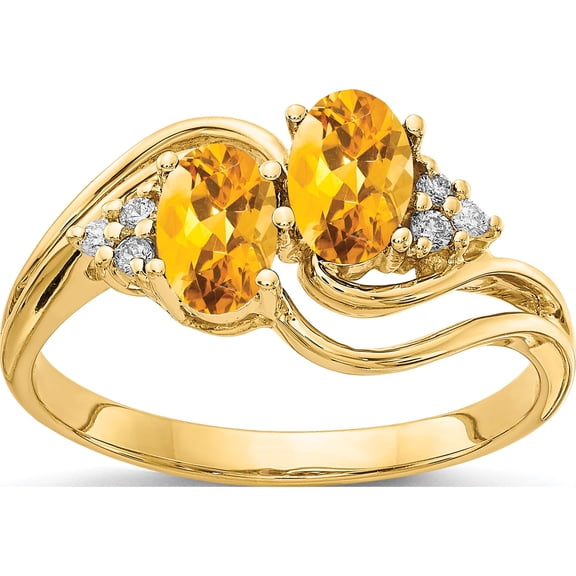 14K Yellow Gold 6X4mm Oval Citrine Aa Diamond Ring (Size 6) Made In United States y4617ci/aa