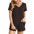 thumbnail image 3 of QATAINLAV 2 Piece Lounge Set Women Casual Short Sleeve Tees and Shorts Matching Pajamas Sets Cute Print V Neck Sleepwear Suits, Black, XXL, 3 of 9