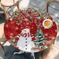 thumbnail image 2 of Red Christmas Round Tablecloth, Fitted Table Cover with Elastic for 45"-54" Round Tables, Snowman Xmas Tree Poinsettia Eucalyptus Table Cloth Outdoor Indoor Dinning Party Waterproof Tablecloths, 2 of 7