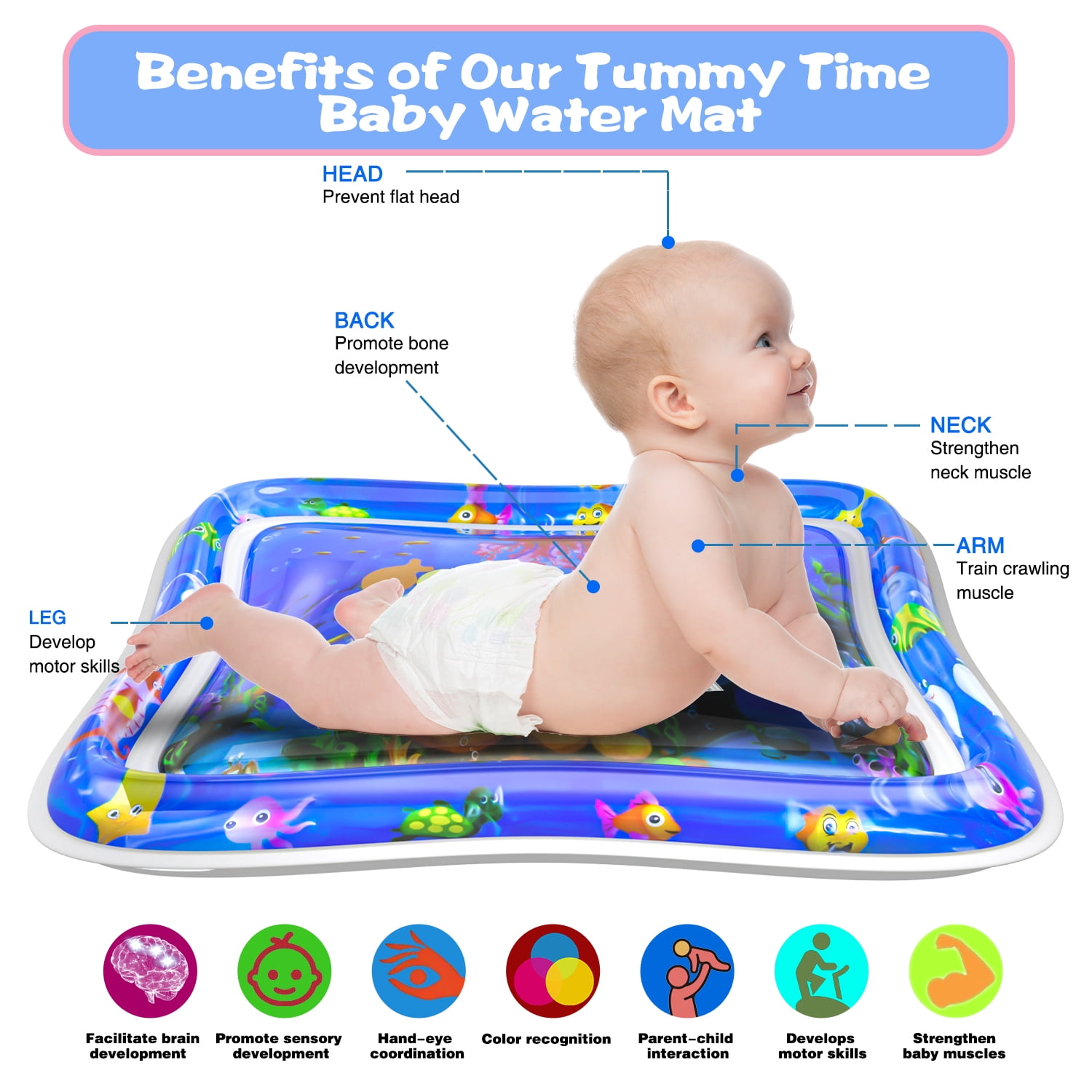 Jumper Inflatable Baby Water Mat Tummy Time Premium Water Play Mat Infant  Toys for 3 6 9 Months Newborn Boys Girls Early Activity Center