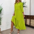 thumbnail image 5 of WTOBBY Women's Fashion Solid Color Notched Lapel 3/4 Sleeve Swing Dress, Casual Flowy Midi Dress with Wide Skirt for Spring Summer Elegance,Green XL, 5 of 7