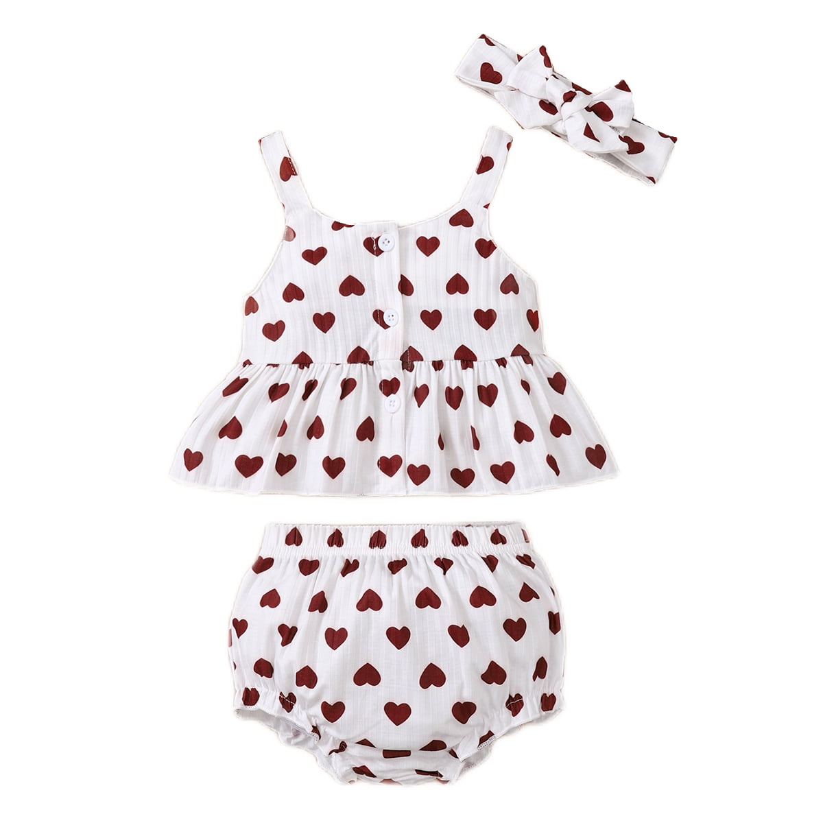 Newborn Baby Girls Heart Print Sleeveless Romper Dress Headband Outfits Set US