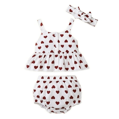

Infant Baby Girls Clothes 3 Months Baby Girls Summer Short Outfit Sets 6 Months Sling Heart Prints Tops Elastic Brief Shorts 2PCS Set White