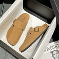 thumbnail image 4 of Zuecos Boston de piel de ante de vaca con suela antideslizante y hebilla ajustable para mujer, zapatillas tipo mules de corcho., 4 of 5