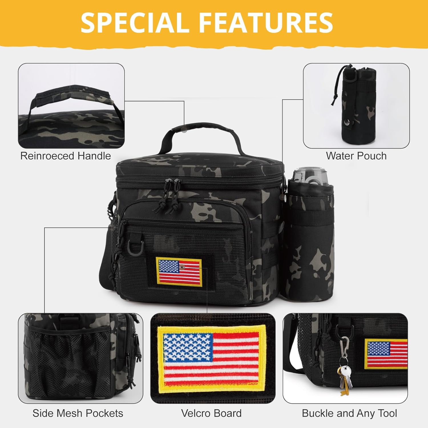 Reusable Lunch Bag for Men/Women - Insulated Lunch Box Leakproof Lunch Pail Freezable with Adjustable Shoulder Strap,Lunch Cooler Bag for Work Office Picnic Beach，Black Camo