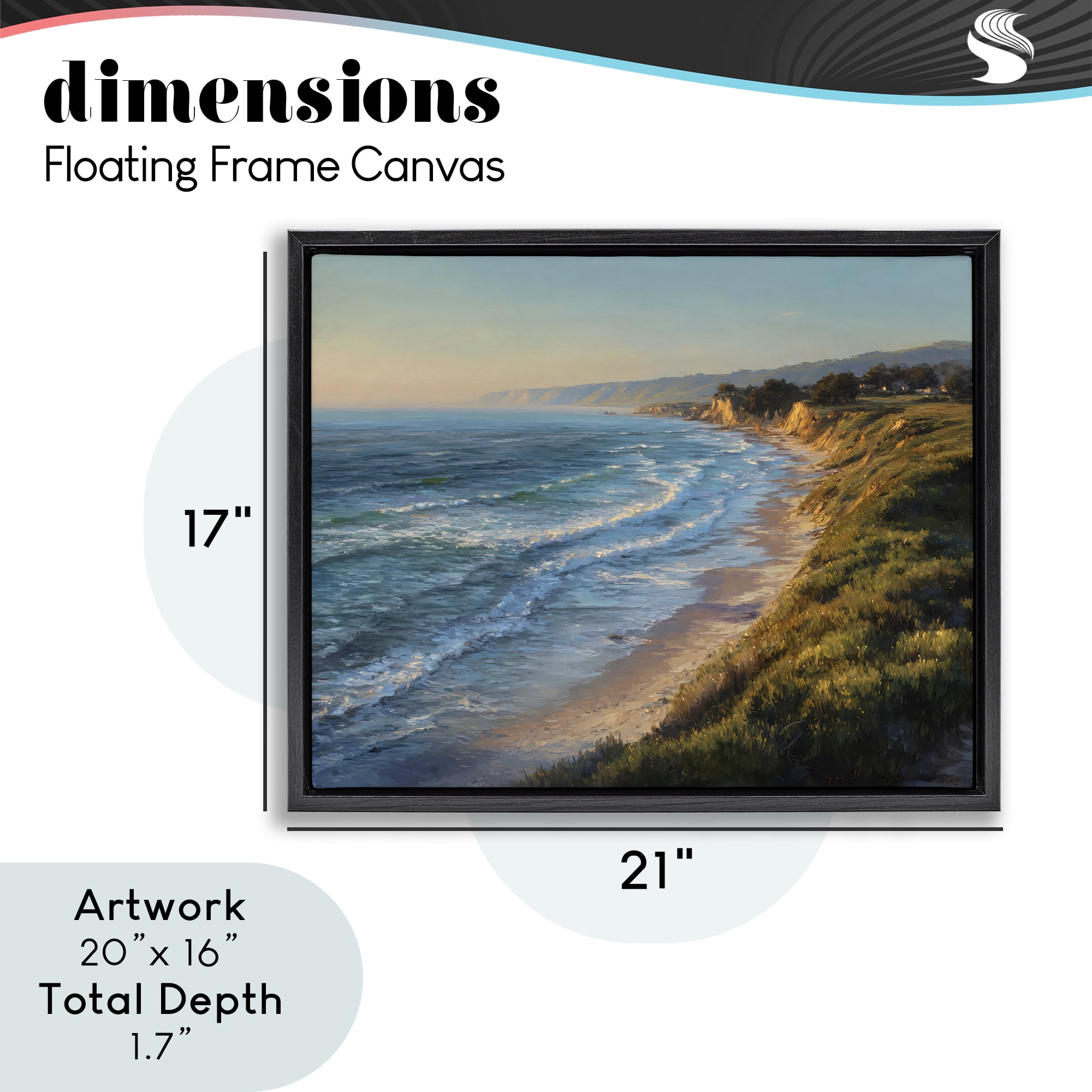 Stupell Industries Rounded Coastline View Black Framed Floater Canvas Wall Art, design by Franklyn Gregory