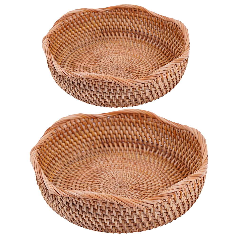 Homemaxs 2pcs Handmade Rattan Round Fruit Baskets Food Storage Baskets