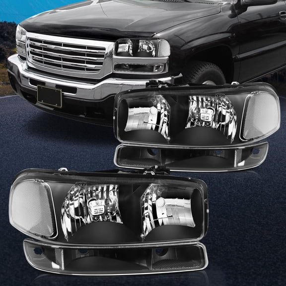 For 1999-2007 GMC Sierra 1500 2500HD 3500HD Yukon Halogen 4Pcs Black Headlights