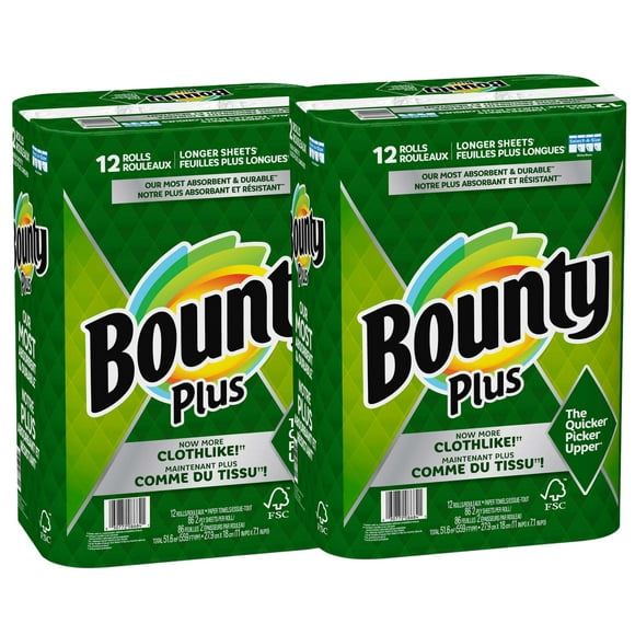 Bounty Plus Serviettes en Papier à la Taille Sélectionnée, 12 x 86 Feuilles (2 Paquets)